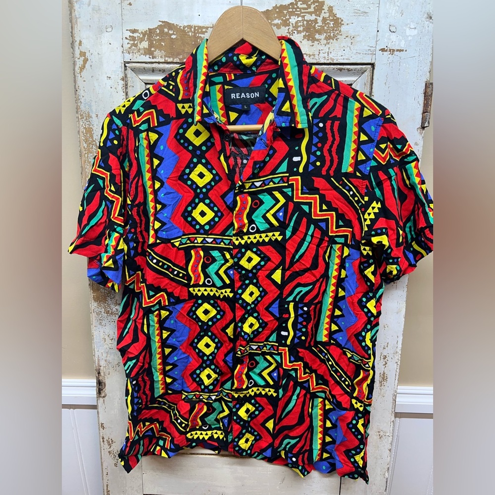 REASON Unity Allover Geometric Print Colorful Shirt